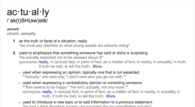 definition of 'actually' from Google
